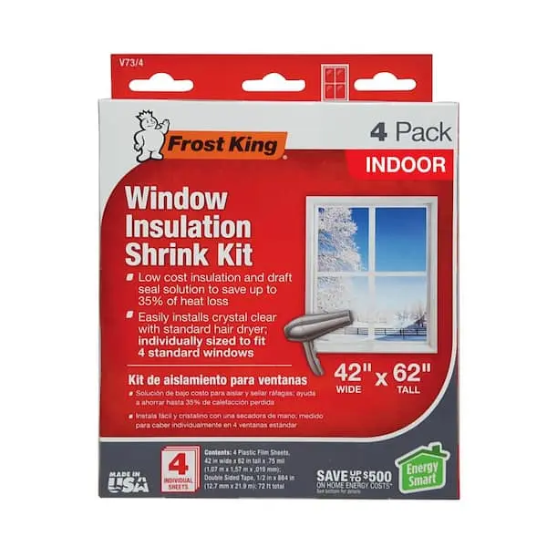Frost King E/O Indoor Window Insulation Kit 4 Pack for Enhanced Thermal Efficiency 42"x62" Wide x Tall