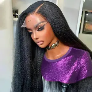 Kinky Straight 13x6 Lace Frontal Wigs Invisible Strap 360 Full Lace Wig Human Hair Yaki HD 360 Lace Front Wig 180 Density Glueless Wig Human Hair