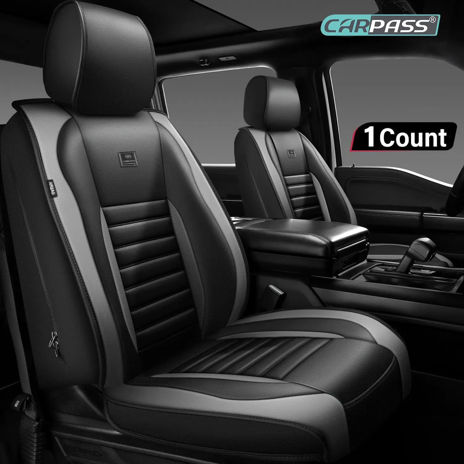 CAR PASS Nappa Leather Seat Covers Protection for Front Seats Universal Waterproof & Anti-Slip Design Airbag Compatible for Sedan, SUV, Pickup Truck  Black 1 Count