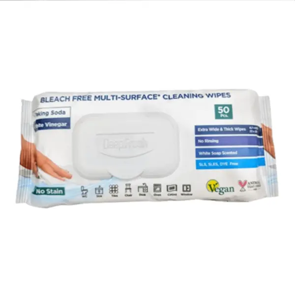 [DeepFresh] 3-in-1 Disinfecting Wipes Eco-Friendly - Antibacterial Multi-Surface Cleaner for Kitchen/Bathroom, 50 Lemon Fresh Sheets