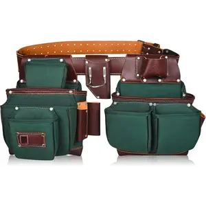 Nylon and Leather Tool Belt | Framing Tool Bags/Pouch | for Carpenter, Construction, Framers & Electrician (Green)