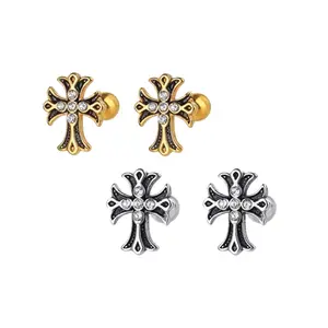Screw-Back Cross Stud Earrings for Men Women,Streetwear Hip Hop Unisex Style
