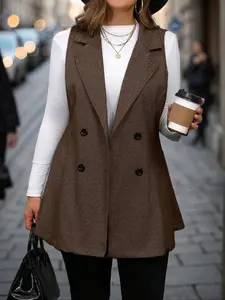 Elegant Fashion Plus Size Slim-Fitting Vest Top, Stylish Woven Outerwear for Spring & Fall, Perfect for Casual and Formal Occasions