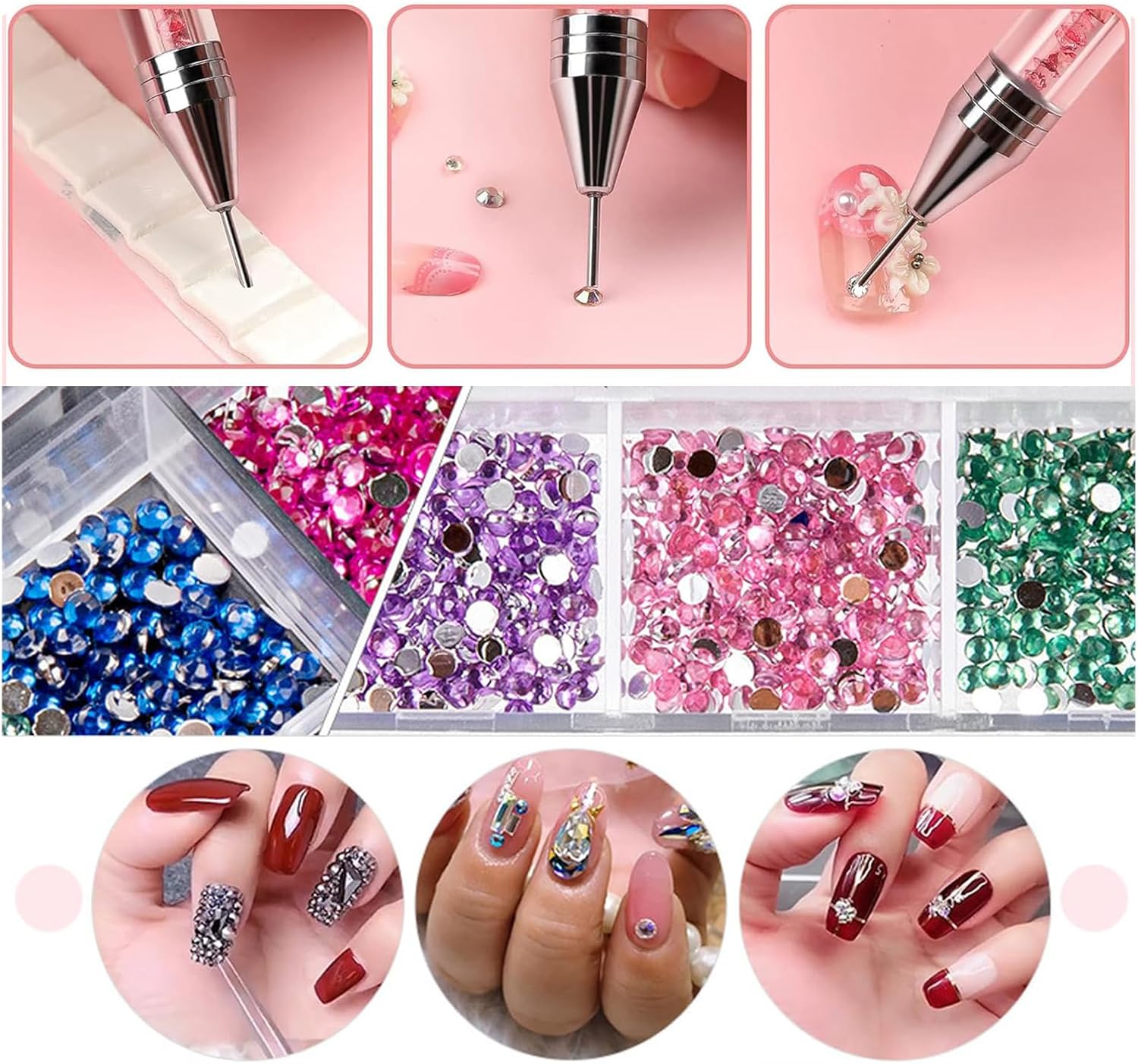 Rhinestone Picker Dotting Pen, Dual-Ended Wax Pencil for Picking Rhinestones, Gems, Crystals and Studs, Manicure Nail Art DIY Decoration Tool, DIY Nail Kit