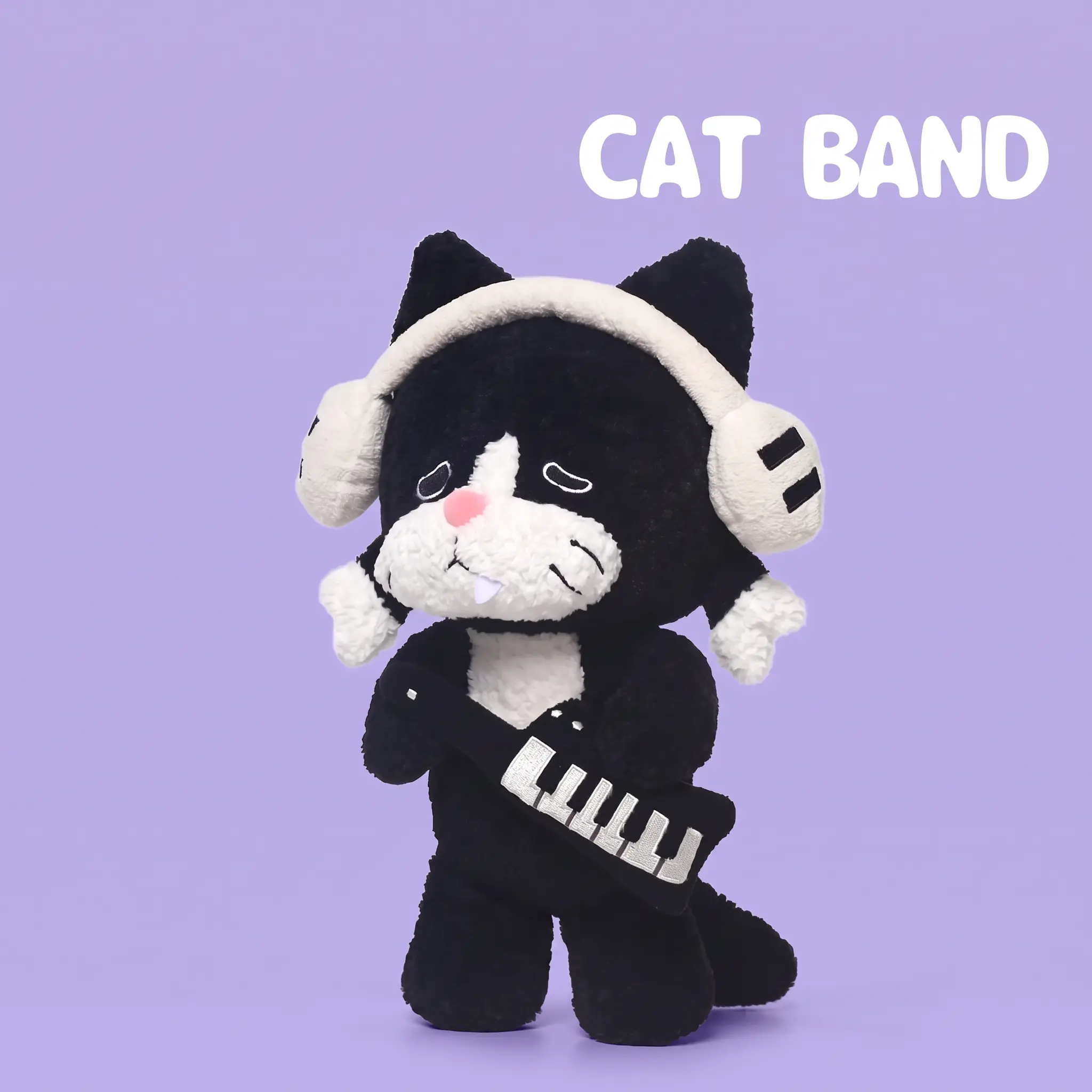 Cat Band Plush Toy, 11.8 Inch Cute Stuffed Animal, Soft Kawaii Kitten Doll, Music Band Series, Huggable Pillow, Room Decor, Birthday Holiday Gift for Kids and Adults, Fluffy Stuffed Figure, Collectible Toy, Aesthetic Room Decor and Party Favors