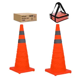 Nilight 24-Inch Collapsible Traffic Safety Cones (2-Pack) - Bright Orange Parking Cones with Reflective Collars, Construction Accessories for Roadside Emergency, Parking