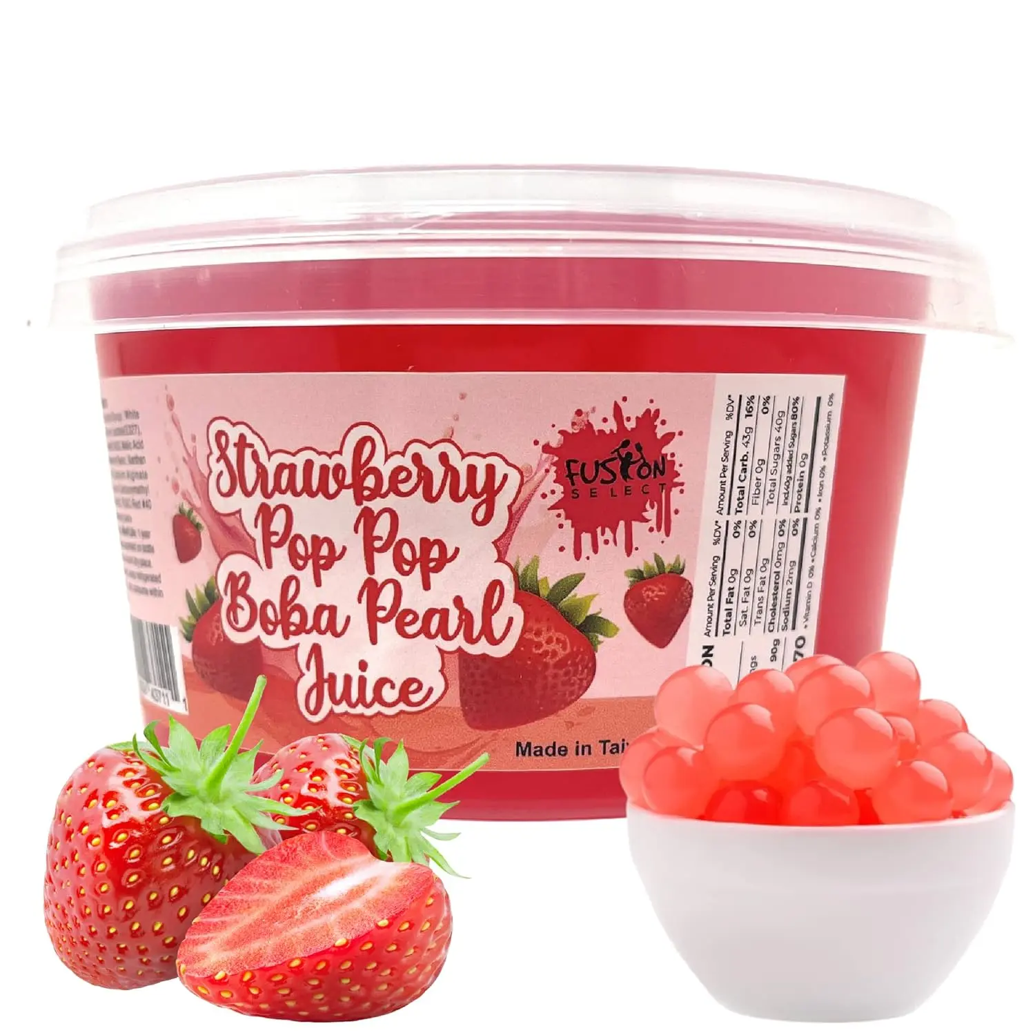 Fusion Select Strawberry Bursting Boba Pearls, Bubble Tea Topping, Boba Pearls Drink Topping for Fruit Tea Snacks (490g), Boba Pearls Drink Toppings