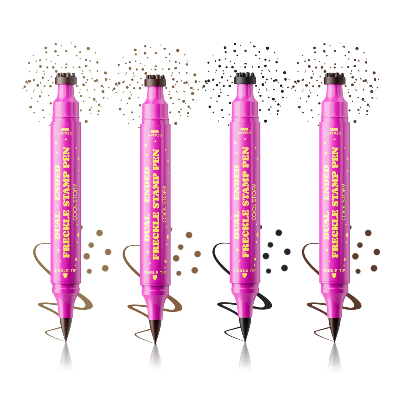 Dual Ended Freckle  Makeup Pen, 3-in-1 Natural Freckle Dotting Tool, Waterproof Smudge Proof Long Lasting Freckle Marker, 4 Shades Brown Freckle Ink Pen for Natural Sun-kissed Freckles Cosmetic Stamp Eyeliner Duo Dual-Head