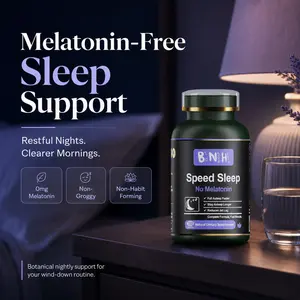 BNH Speed Sleep Melatonin-Free Natural Sleep Aid Supplement, 15-Botanical Formula with Sour Jujube Seed & Silk Tree Bark, Non-Groggy Mornings, Non-Habit Forming, Healthcare Support, 180 Capsules