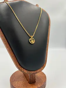 Pre-owned Christian Dior Gold Round Dior Logo Necklace