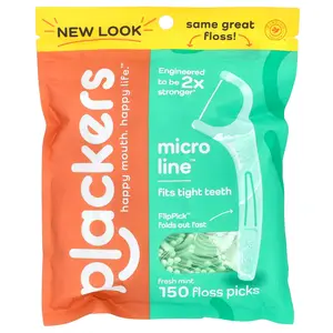 Plackers Micro Line, Floss Picks, Fresh Mint, 150 Count Plackers Micro Line, Floss Picks, Fresh Mint, 150 Count