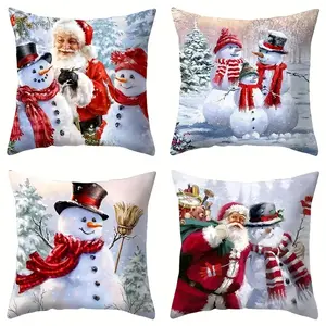 Snowman Pillowcases Set of 4, 17.72x17.72 Inches, Indoor Outdoor Decorative Pillows, Perfect for Living Room & Bedroom