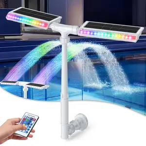Extended Solar Pool Fountain – 10-Color LED Lights, Remote-Controlled, Dual-Head Sprinkler, Auto Light Sensing, 4 Modes, Fits Above/Inground Pools