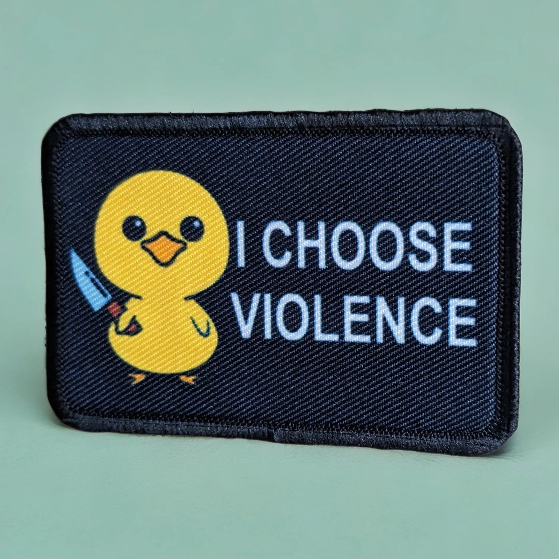Cute I choose violence duckling meme 2"x3" morale patch with hook and loop backing funny