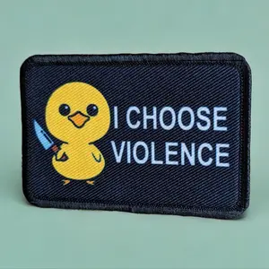 Cute I choose violence duckling meme 2"x3" morale patch with hook and loop backing funny