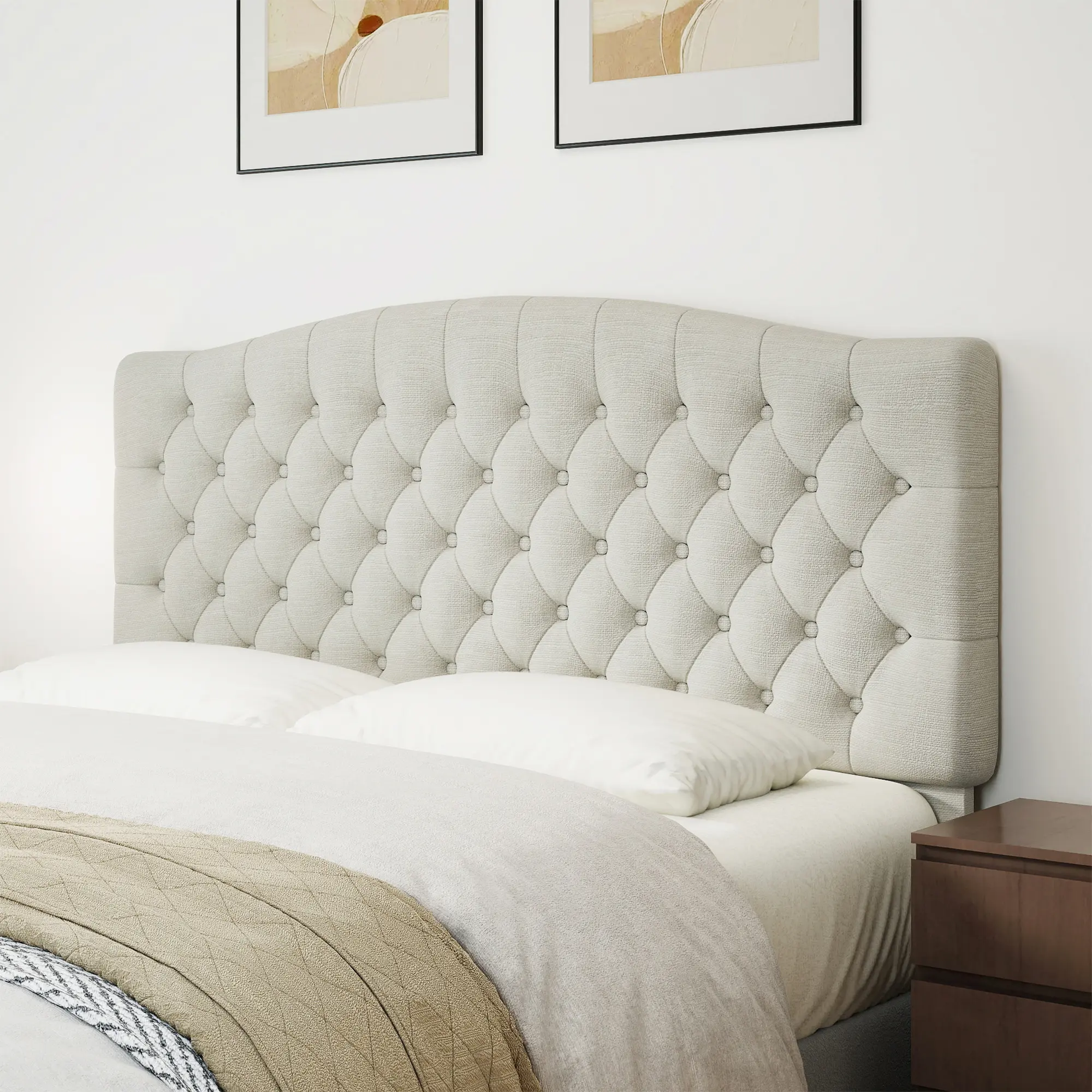Queen Size Upholstered Headboard Only - Modern Wingback Design, Velvet/Linen Fabric, Tufted Detail, Solid Wood Legs, 62”W*50.5”H, Wall-Mounted Option - Indoor Furniture Bed Frame Accessory, Queen Headboard