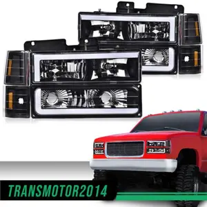 Black LED Tube Headlights Headlamp Fit For 88-98 Chevy GMC Sierra C/K Silverado