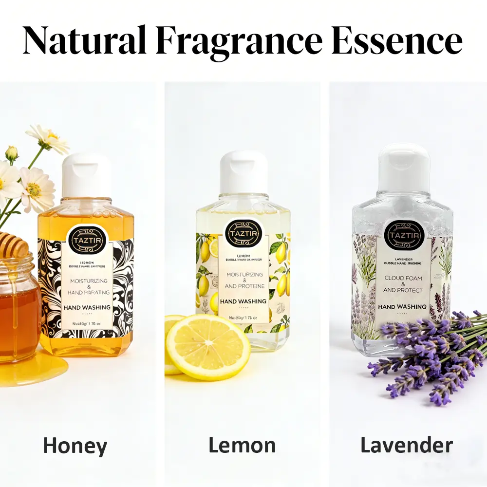 TAZTIR 3-Pack Travel-Size Fragrance Foaming Hand Wash Set, 50ml Portable Aromatherapy Cleanser - Citrus Lemon & Honey, Calming Floral Lavender Scents, Gentle Moisturizing Non-Drying Soap for Home, Travel, Cleansing, Scented, Hydrating, Adults