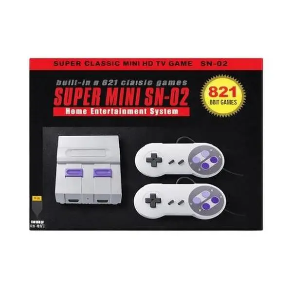 Super Mini SN-02 Home Entertainment System Retro Gaming Console with 2 Wired Controllers | 821 Built-In 8Bit Classic Games