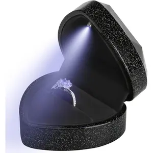 Heart Shaped New style Ring Box with LED Light, Necklace Box, Earrings Case with Light, Jewellry Display Box for Wedding, Engagement, Proposal, Birthday and Anniversary (Sky Black)