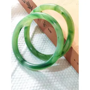 Natural Green Jade Bangle 10mm Retro Ink Painting Round Dangle Bracelet Minimalist Elegant Bangle for Women