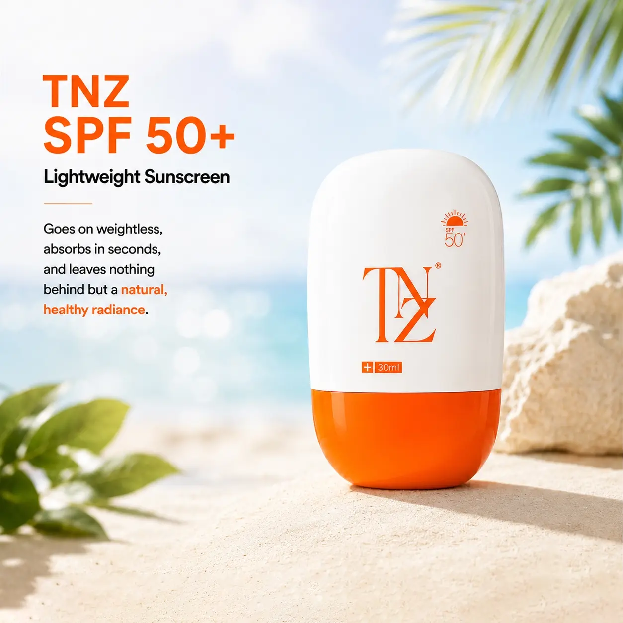 TNZ SPF 50+ Lightweight Face Sunscreen – No White Cast, Quick Absorbing, Non-Greasy Hydrating Sunscreen for Daily Face & Neck Care, Gentle, Radiant Skin, Broad-Spectrum, Adults