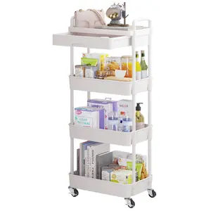 4 -Tier Rolling Utility Cart with Drawer,with Metal Wheels, Adjustable Movable Storage Cart for Kitchen,Bathroom,Living Room,Office