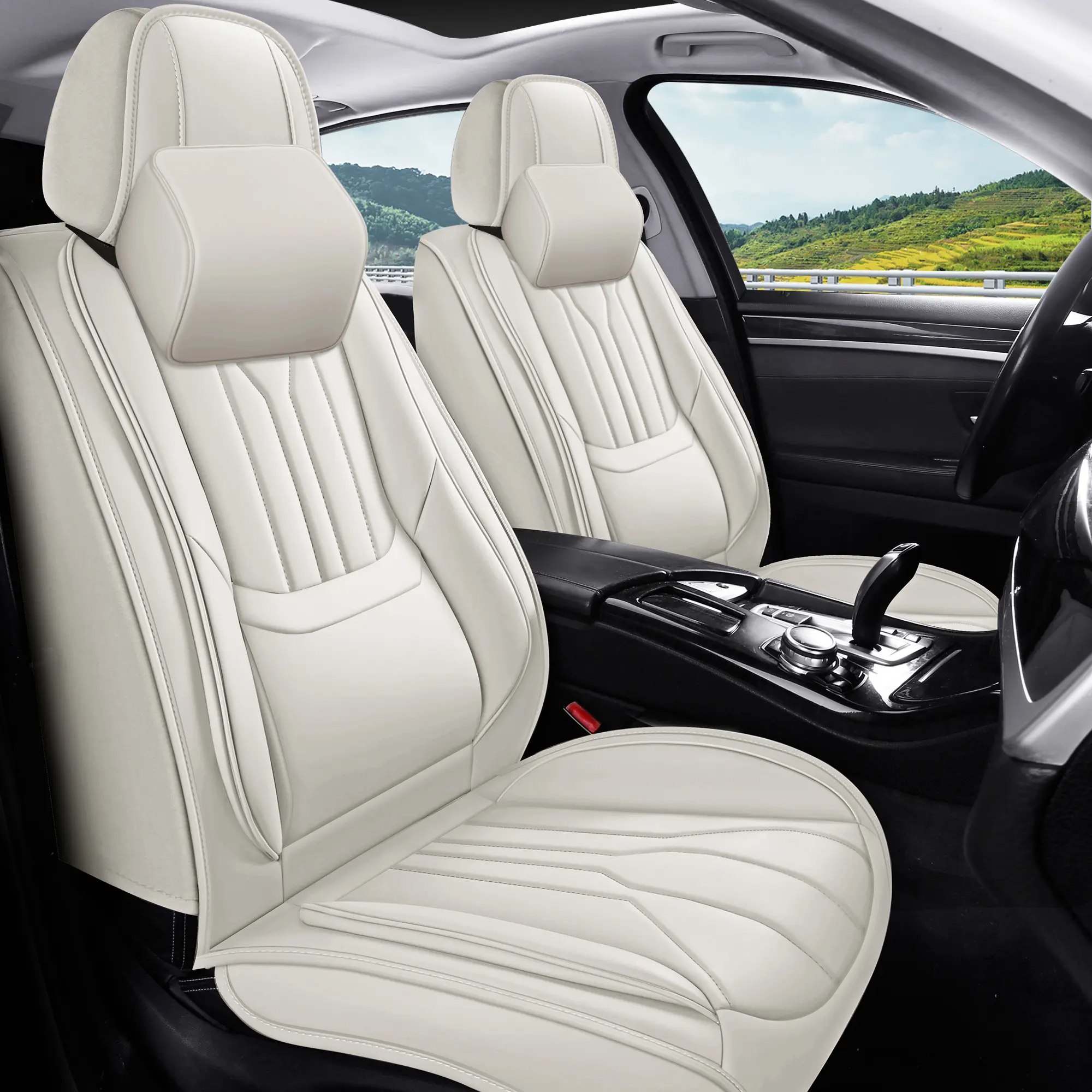 OTOEZ Waterproof Luxury Nappa Leather Car Seats Covers 5PCS Full Coverage Airbag Compatible Fit for Cars SUVs Girly Cars Accessories Car Decor Interior
