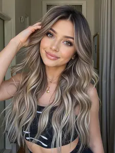 22 Inch Long Wavy Ombre Blonde Wigs for Women, Gorgeous Fluffy Wigs without Bangs, Synthetic Lace Front Wigs for Party, Daily Use, Lace Frontal