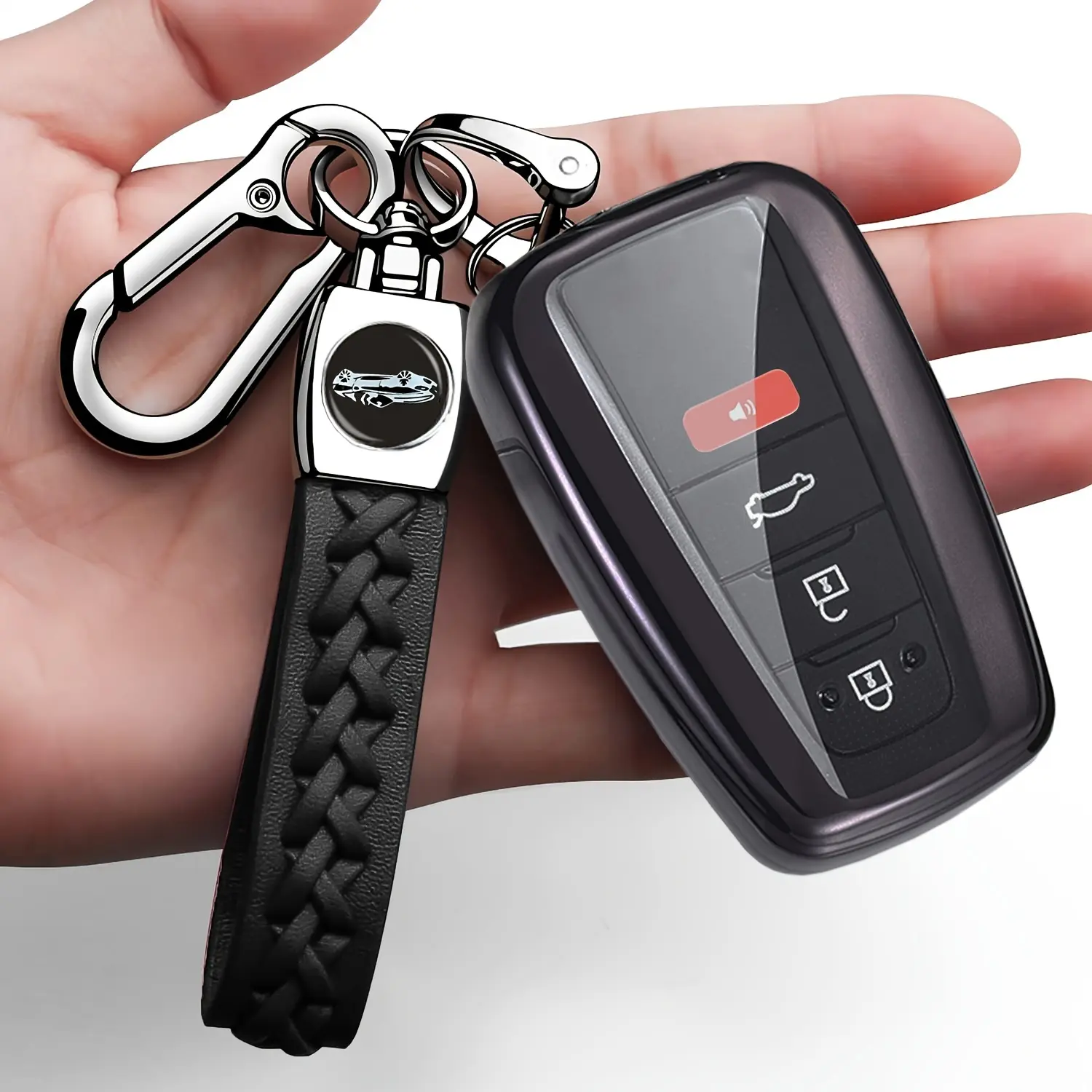 TPU 360-Degree Car Key Cover with Keychain, Auto Smart Key Accessory for 2018-2022 Toyota Camry, RAV4, Highlander, Avalon, C-HR, Prius, Corolla, GT86, Covers