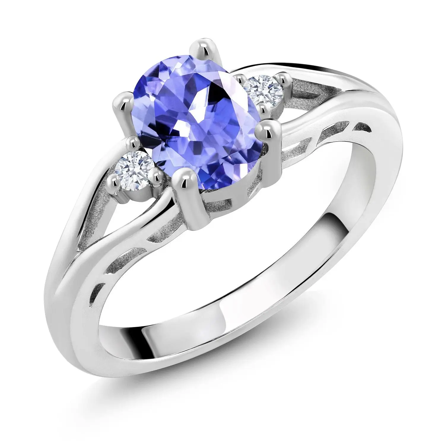 925 Sterling Silver Gemstone Birthstone 3-Stone Engagement Ring for Women | Oval 8X6MM Center Stone with Round 2MM Accents | Elegant Three-Stone Wedding Anniversary Promise Jewelry Gift | Sizes 5-9