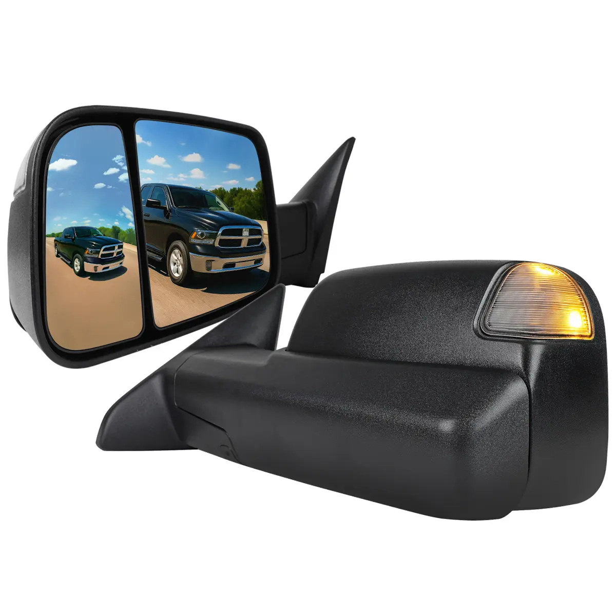 2013-2015 RAM Power Adjustable, Heated, & Manual Extendable Towing Mirrors w/ Clear Lens LED Turn Signal & Puddle Lights