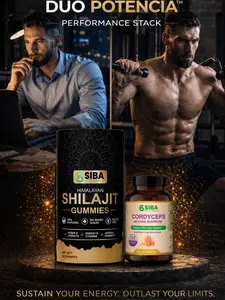 Siba Vitamins| Energy & Focus Stack Shilajit Gummies & Cordyceps Capsules for Active Lifestyles Daily Focus & Performance Routine