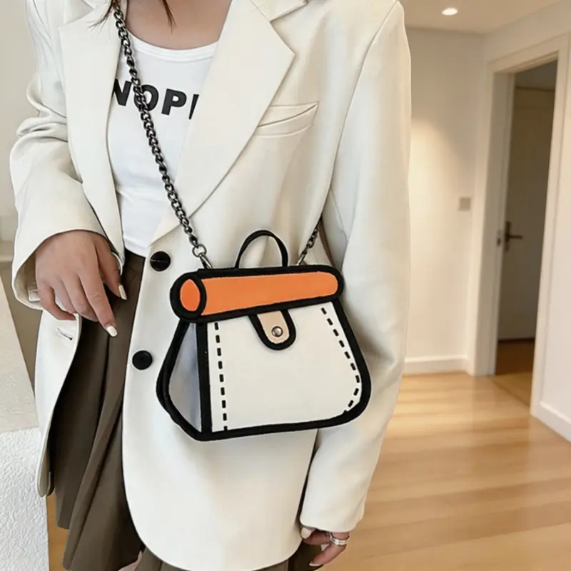 Cartoon  Style Crossbody Bag, Novelty Comic Book Shoulder Purse, Fun  Effect Chain Sling Bag, Unique Fashion Accessory for Daily Use