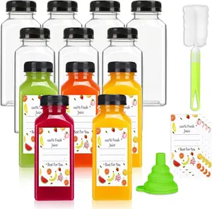 Plastic Juice Bottles with Caps 12Pcs -12oz Reusable Juice Containers with Tamper Proof Lids Black - Clear Bottles for Juicing Milk Smoothie Drinking and Other Beverages Christmas Gifts