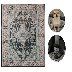 Entryway Washable Area Rug Small Doormat Vintage Distressed Rugs Oriental Non-Slip Stain Resistant Carpet Soft Thin Non-Shedding Indoor Floor Mat for Bedroom Bathroom Kitchen
