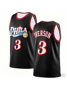 Philadelphia Allen Iverson #3 Retro Basketball Jersey, Black with Red/White Trim"PHILA" Logo, Name & Number, Breathable Mesh Fabric for Fans, Basketball Enthusiasts, Vintage Collectors & Streetwear Lovers
