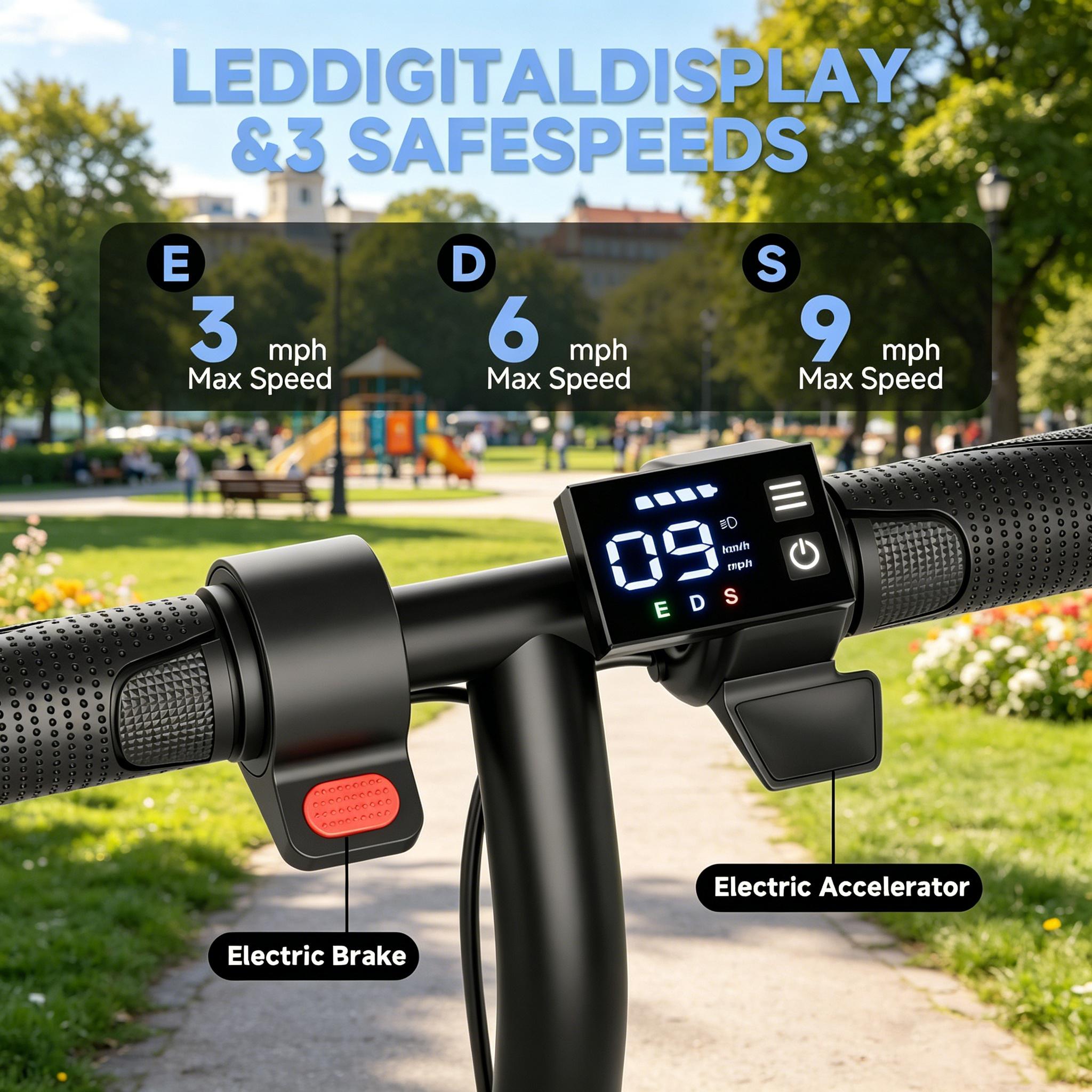 A Kids Electric Scooter with 250W Motor 3 Speed Modes Up to 9 MPH 6.5" Solid Tires Lightweight Safe Stable Ride for Boys Girls Outdoor Fun