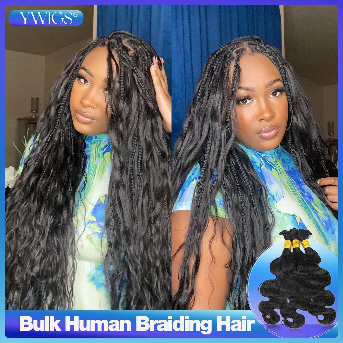 YWIGS Bulk Human Hair for Braiding 100% Virgin Natural Color Body Wave Lightweight Individual Extensions 10A Grade No Wefted #backtoschool #backtoschoolshopping #sohochic