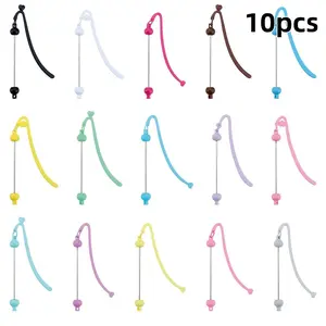 10pcs Beaded Design Small Hook Bookmarks, Multicolor Plastic Pearl Bookmarks, High Aesthetic Value Bookmark Set Book Accessories