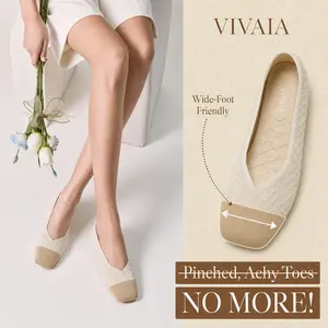 VIVAIA Square-Toe V-Cut Ballet Flats | Upgraded Comfortable Walking Shoes for Women | Breathable Knit Flats with Herbal Insole | Sophisticated Professional Dress Shoes(Margot 3.0), Wide Feet Friendly Flats, SpringFresh summerwins