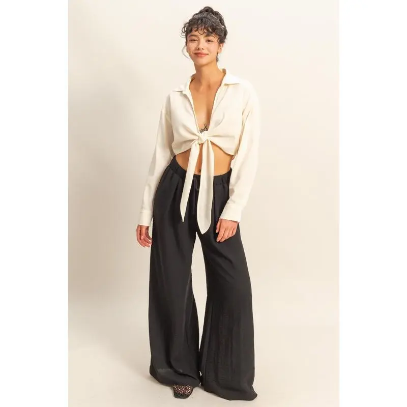 HYFVE Washed Tie Front Crop Top