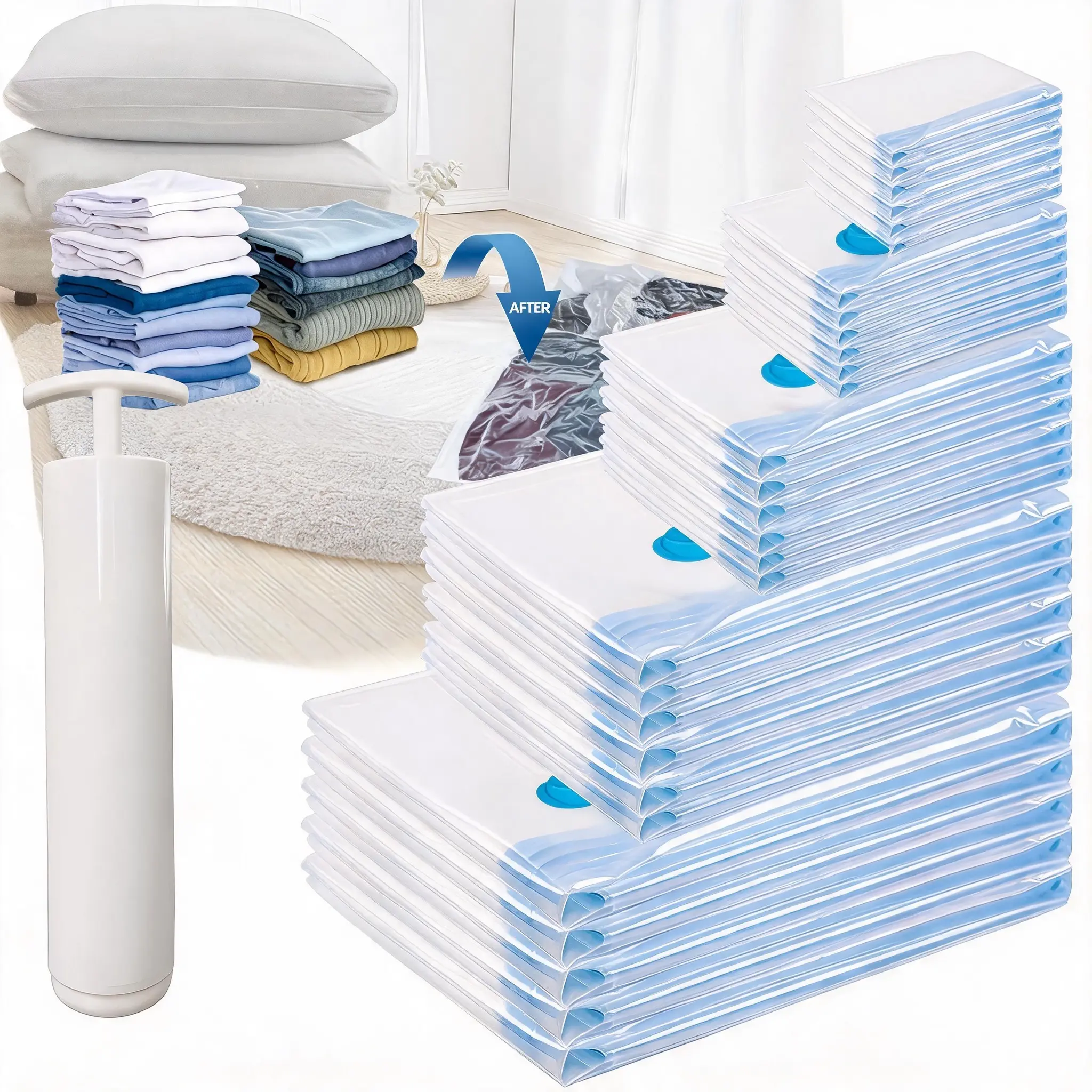 30 Pack Vacuum Storage Bags, Space Saver Bags，Clothes Storage Organiser,Vacuum Bags for Travel，Hand Pump Included,Organiser Space Saving，Carry-on Packing Bags for Luggage and Suitcase, Space Saver for Clothes and Clothing Travel Zipper Pouches