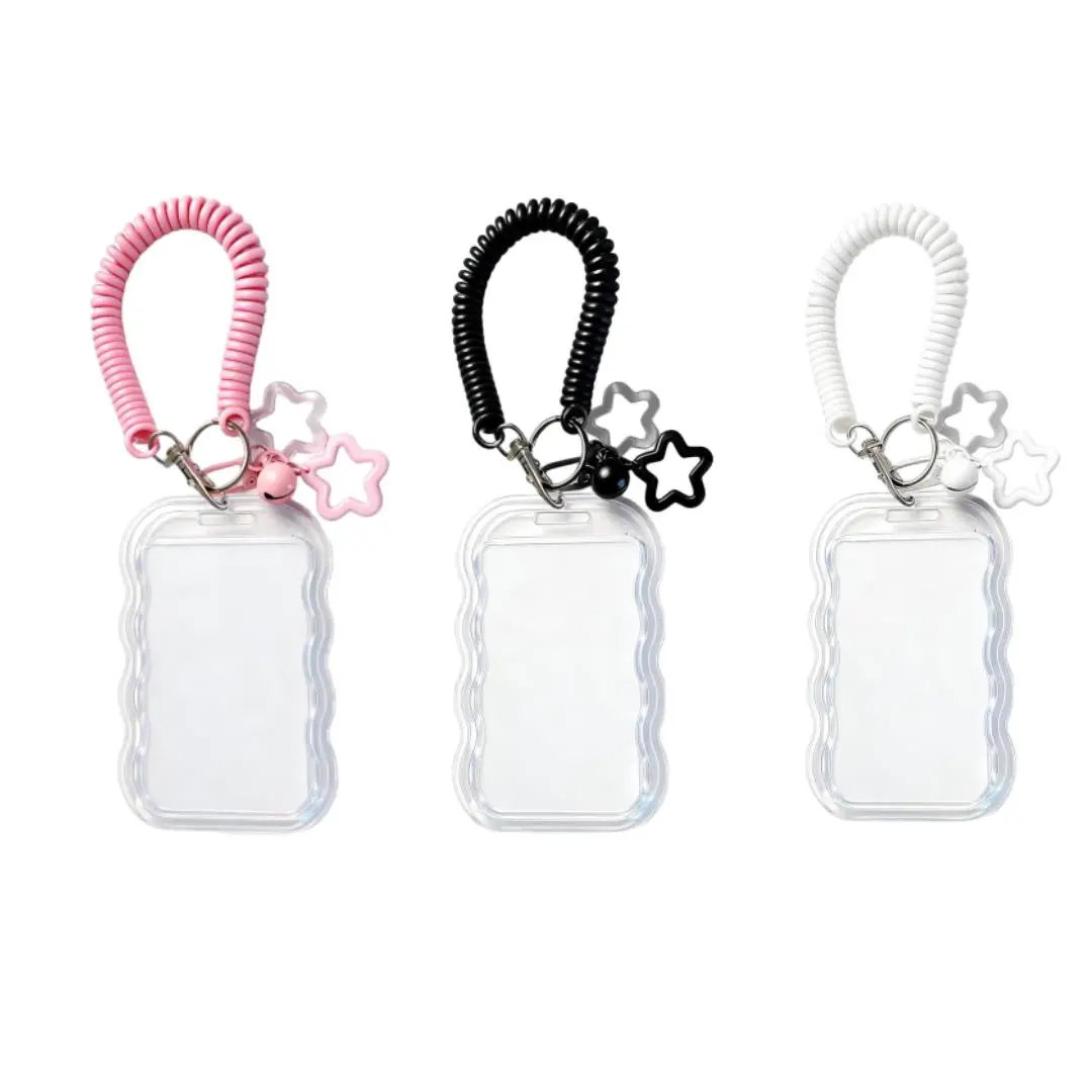 3 Pack Cute Photocard Holder Keychain Kpop Photo Card Holder, Transparent PC Holder with Star Wave Design for Bus Student Card, Creative Photo Protector Keychain