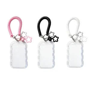 3 Pack Cute Photocard Holder Keychain Kpop Photo Card Holder, Transparent PC Holder with Star Wave Design for Bus Student Card, Creative Photo Protector Keychain