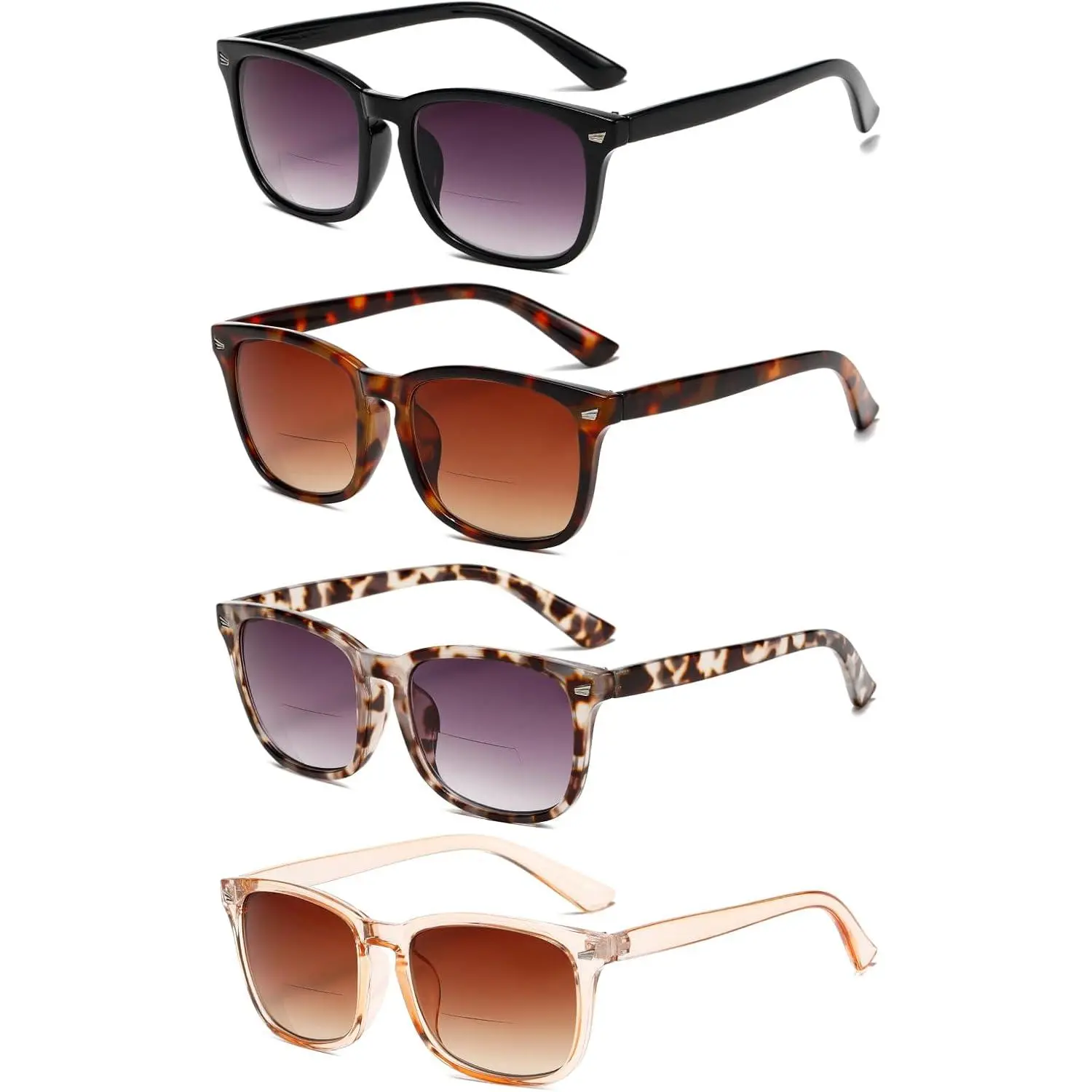 Bifocal Reading Sunglasses for Women - Classic Retro Outdoor Sun Readers with Metal Hinge - Anti Glare UV400 Protection - 4 Pairs, 2.5 Strength