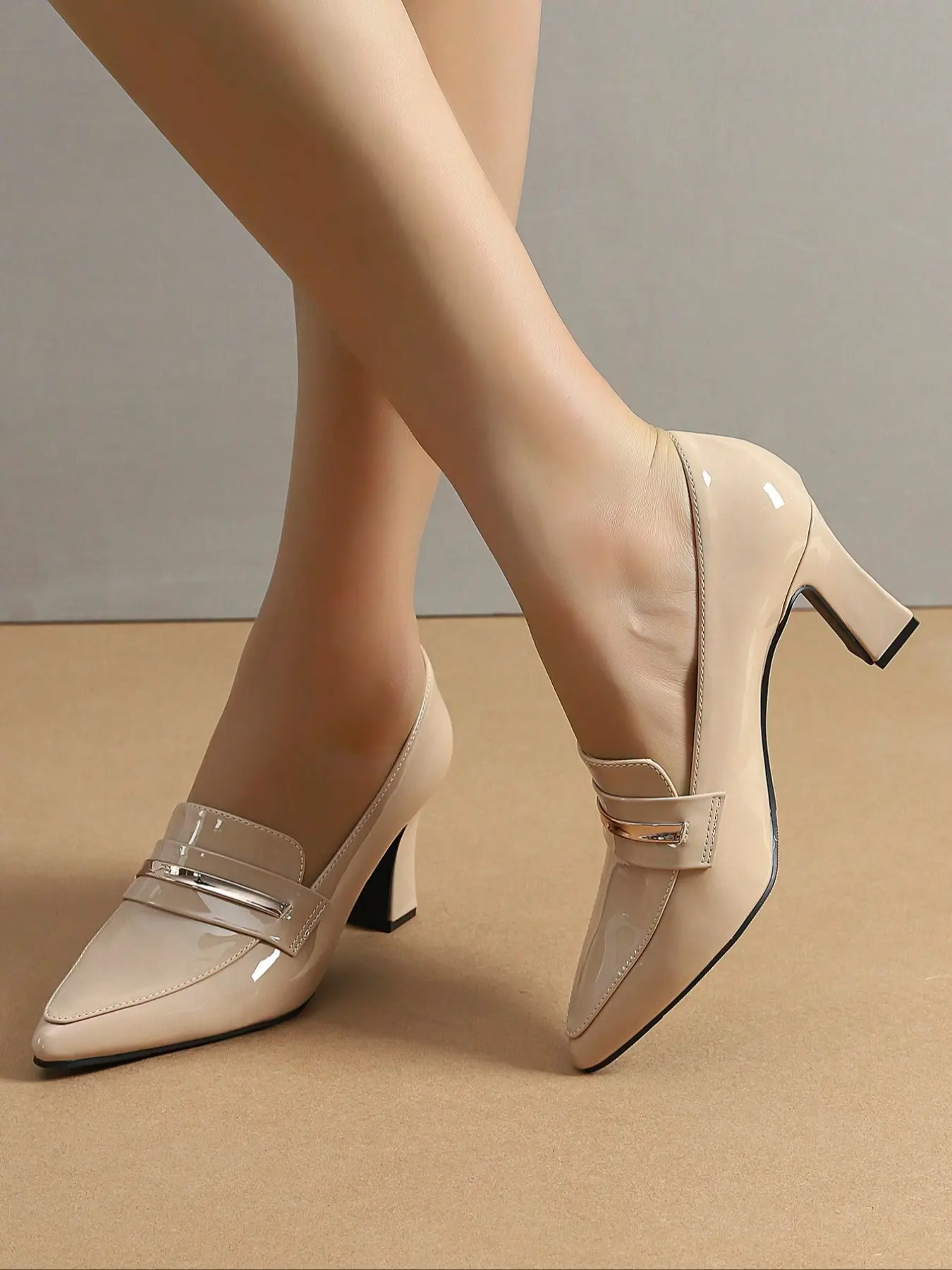 Women's pointed-toe high-heeled shoes with thick heels, elastic bands combination comfortable Elegant solid-color high-heeled shoes, suitable for work, leisure, holidays. High Heel Pumps, Elegant Party Shoes, Formal Shoes
