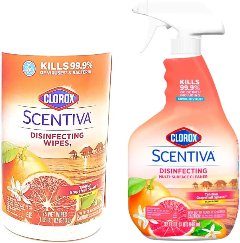 Scentiva Disinfecting Multi-Surface Cleaner Spray & Disinfecting Wipes, Tahitian Grapefruit Splash Scent