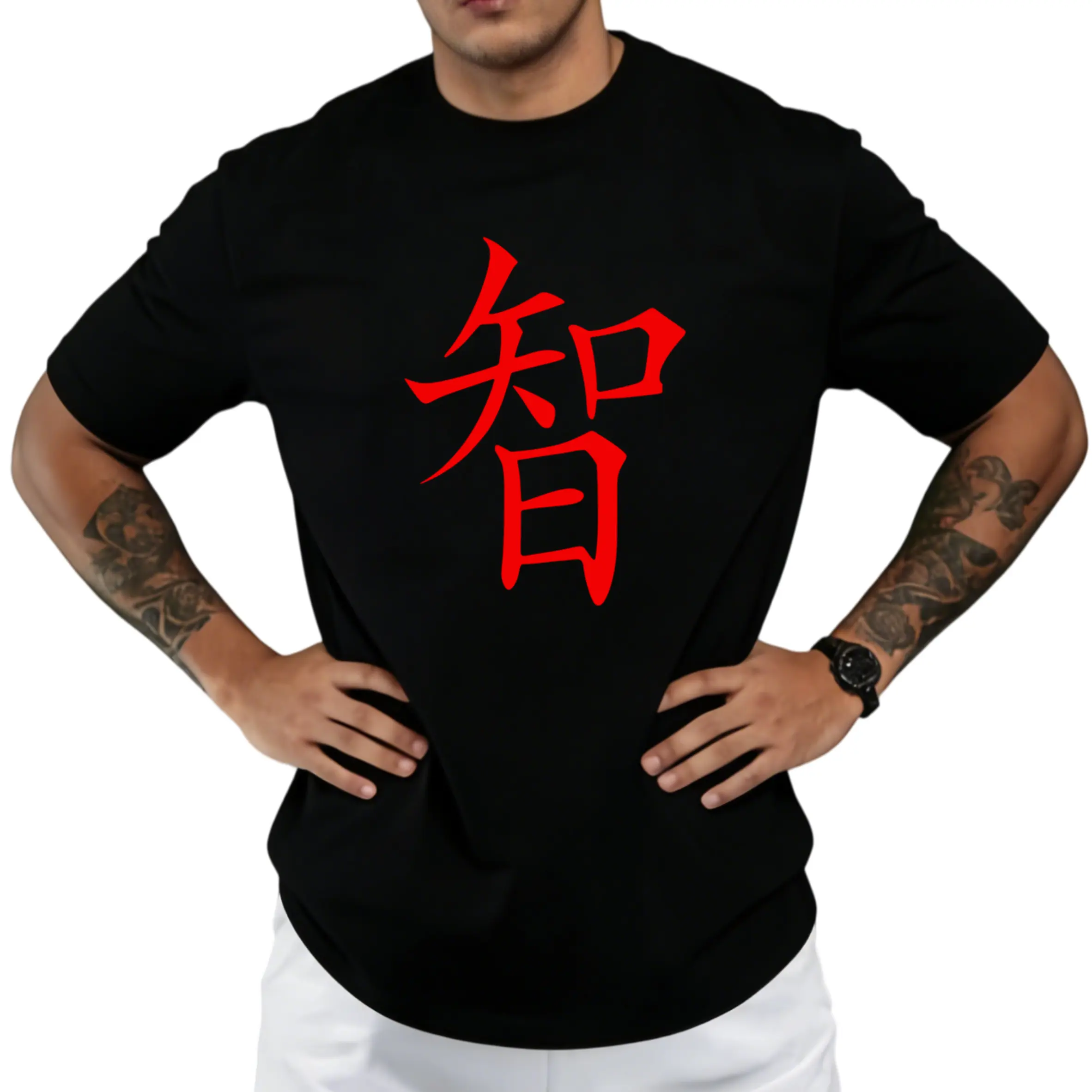 Chinese Writing Wisdom Symbol Calligraphy Mandarin Gift T-Shirt 100% cotton short-sleeve T shirt Round Neck All Seasons Breathable Ready for man, Everyday Tshirt, Leisure Outfit, Calligraphy Design, Graphic Tee, Soft Material, Comfortable Fit, Short