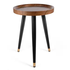Mid Century Walnut Wood Plant Stand, Heavy Duty Metal Tall Flower Pot Stand, Modern Round Small Side End Table with Raised Design (12"x17")